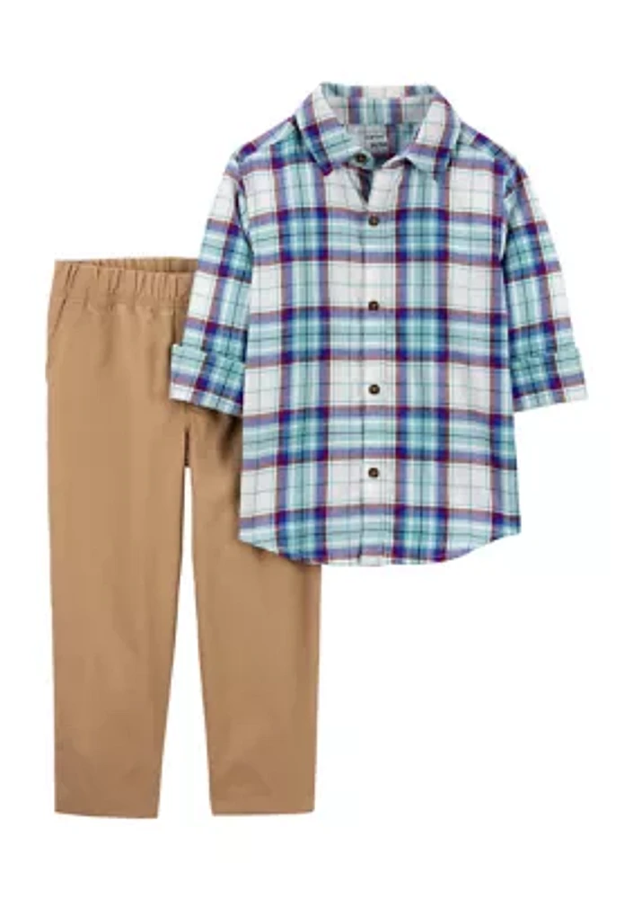 Baby Boys Plaid Printed Shirt and Solid Pants Set