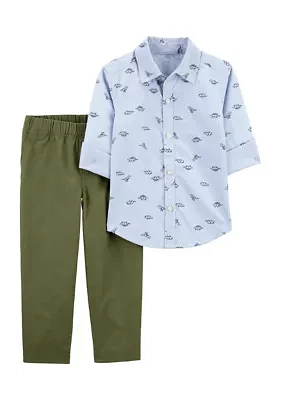 Baby Boys Dinosaur Printed Shirt and Pants Set