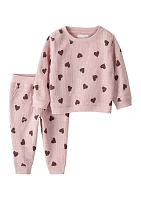 Baby Girls Printed Waffle Knit Thermal Set