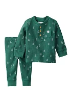 Baby Boys Textured Printed Waffle Knit Thermal Shirt and Pants Set