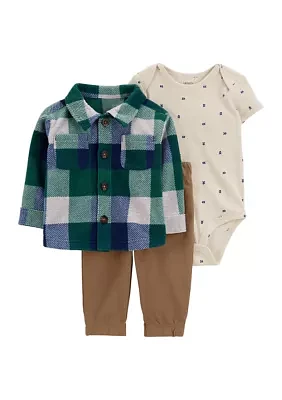 Baby Boys Plaid Printed Jacket and Bodysuit Set