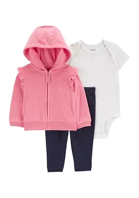 Baby Girls Fleece Zip Jacket and Bodysuit Set