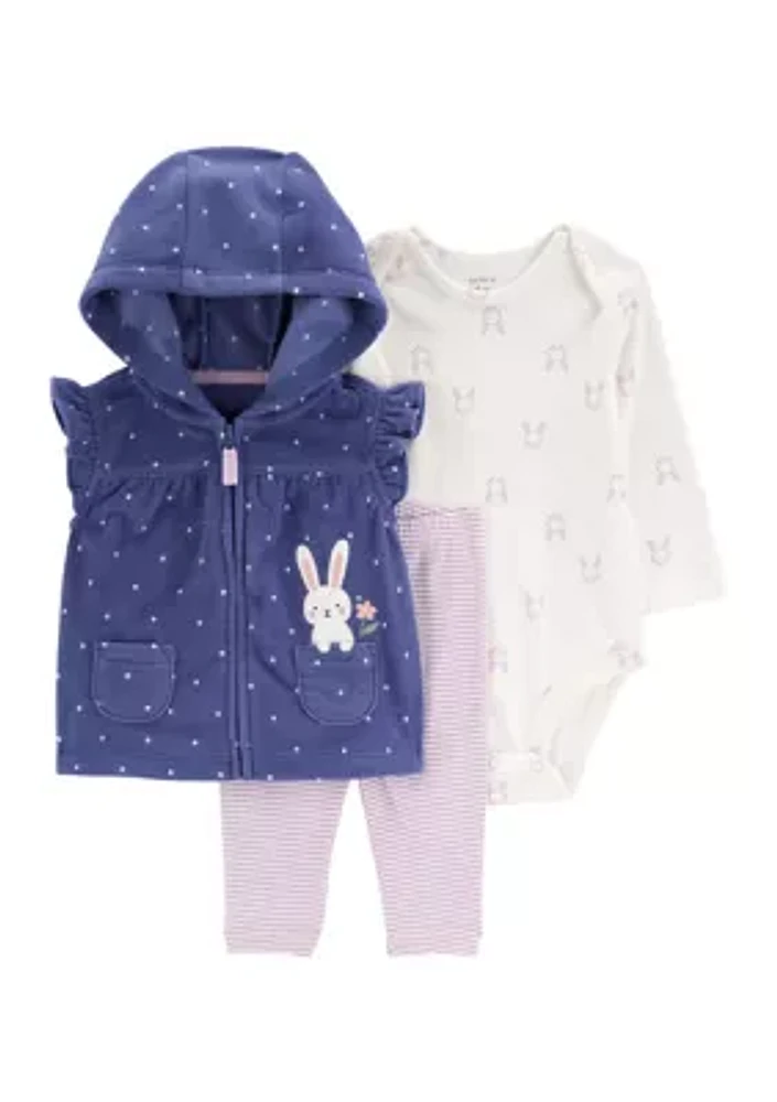 Baby Girls 3 Piece Bunny Printed Vest Set