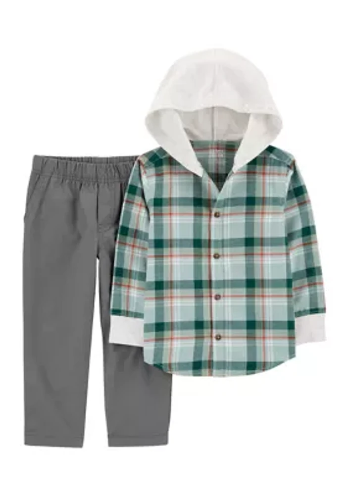 Baby Boys Plaid Printed Shirt and Pants Set