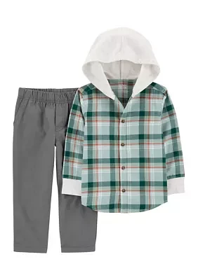 Baby Boys Plaid Printed Shirt and Pants Set