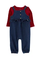 Baby Girls Denim Overalls Set