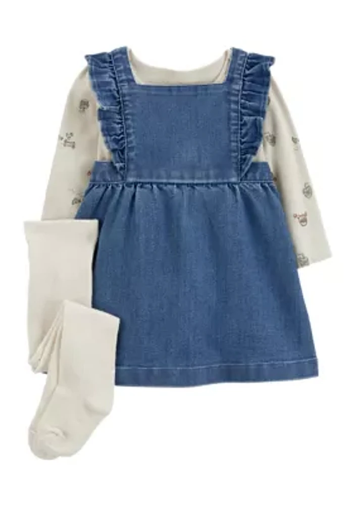 Baby Girls Denim Jumper Dress Set