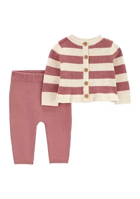 Baby Girls Button Front Cardigan and Pants Set