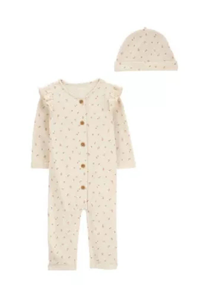 Baby Girls Printed Jumpsuit with Matching Cap