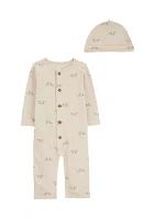 Baby Boys Printed Jumpsuit with Matching Cap