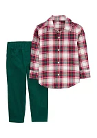 Baby Boys Plaid Printed Shirt and Pants Set