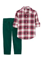 Baby Boys Plaid Printed Shirt and Pants Set