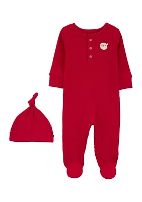 Baby Girls Textured Santa Bodysuit with Matching Cap