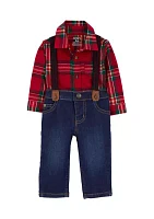 Baby Boys Bodysuit and Pants with Suspenders Set