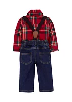 Baby Boys Bodysuit and Pants with Suspenders Set