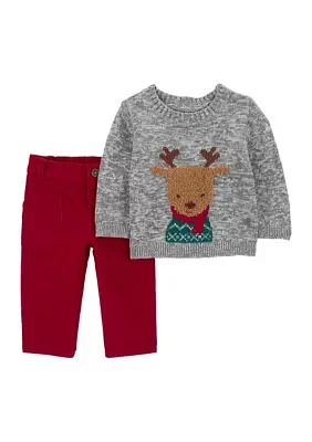 Baby Boys Reindeer Sweater and Corduroy Pants Set