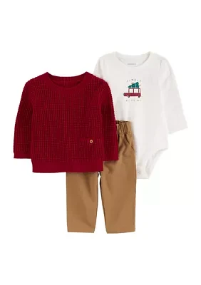 Baby Boys Three Piece Bodysuit and Pants Set