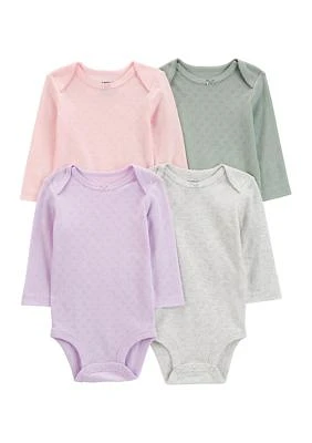 Baby Girls Solid Bodysuits - 4 Pack