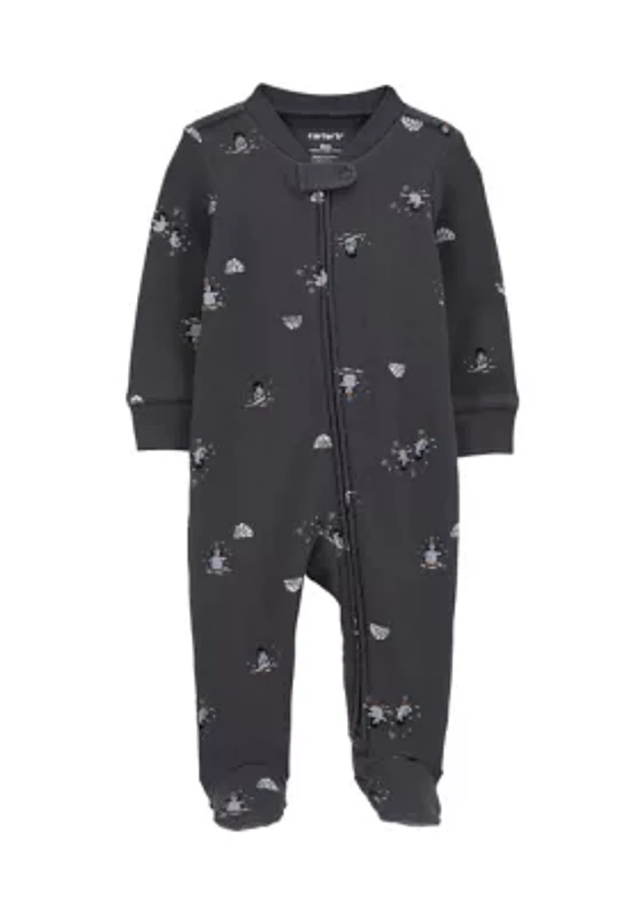 Baby Girls Textured Printed Footie Pajamas