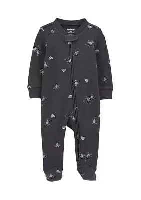 Baby Girls Textured Printed Footie Pajamas