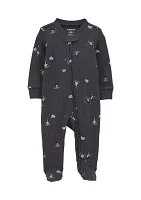 Baby Girls Textured Printed Footie Pajamas