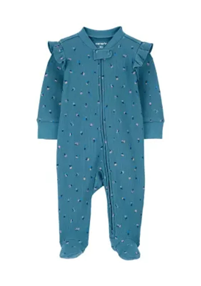 Baby Girls Interlock Snap Zip Printed Footie Pajamas