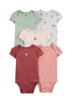 Baby Girls Printed Bodysuits - 5 Pack