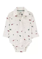 Baby Boys Printed Shirt and Pants Set with Suspenders