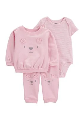 Baby Girls Bear Sweatshirt and Bodysuit Set