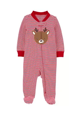 Baby Boys Printed Textured Snap Zip Footie Pajamas