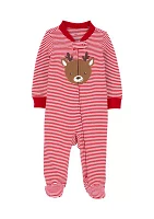 Baby Boys Printed Textured Snap Zip Footie Pajamas