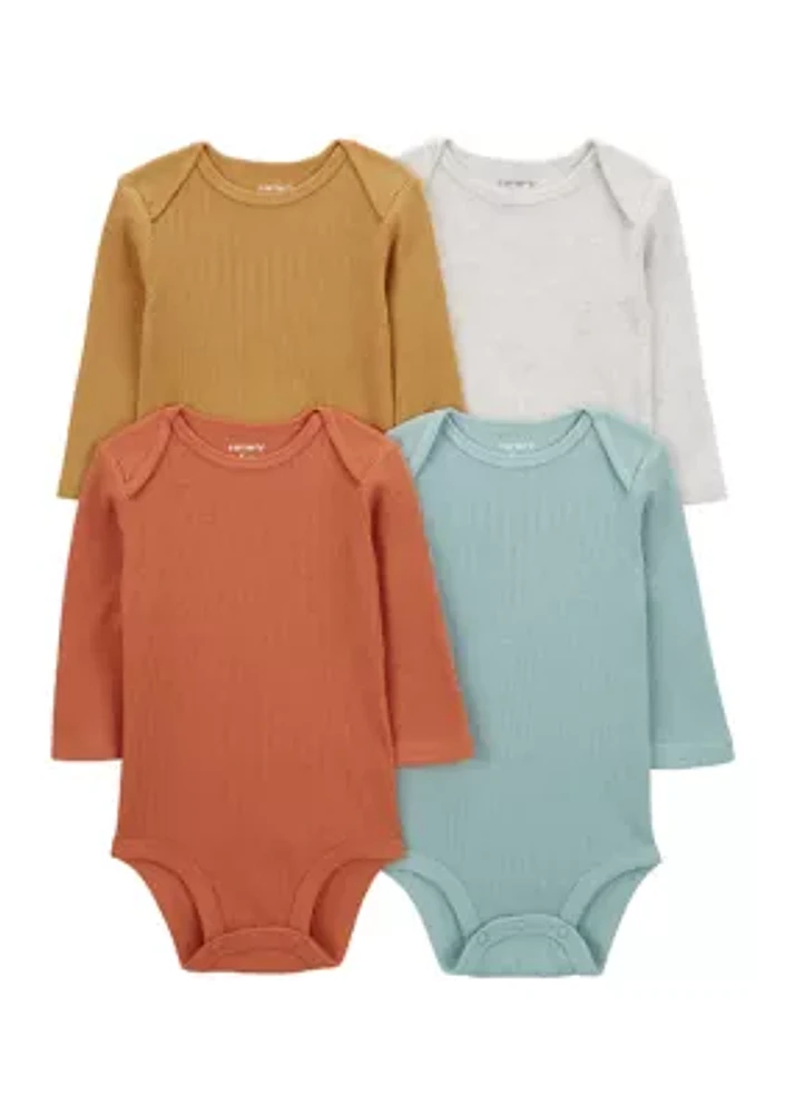 Baby Boys Solid Bodysuits - 4 Pack