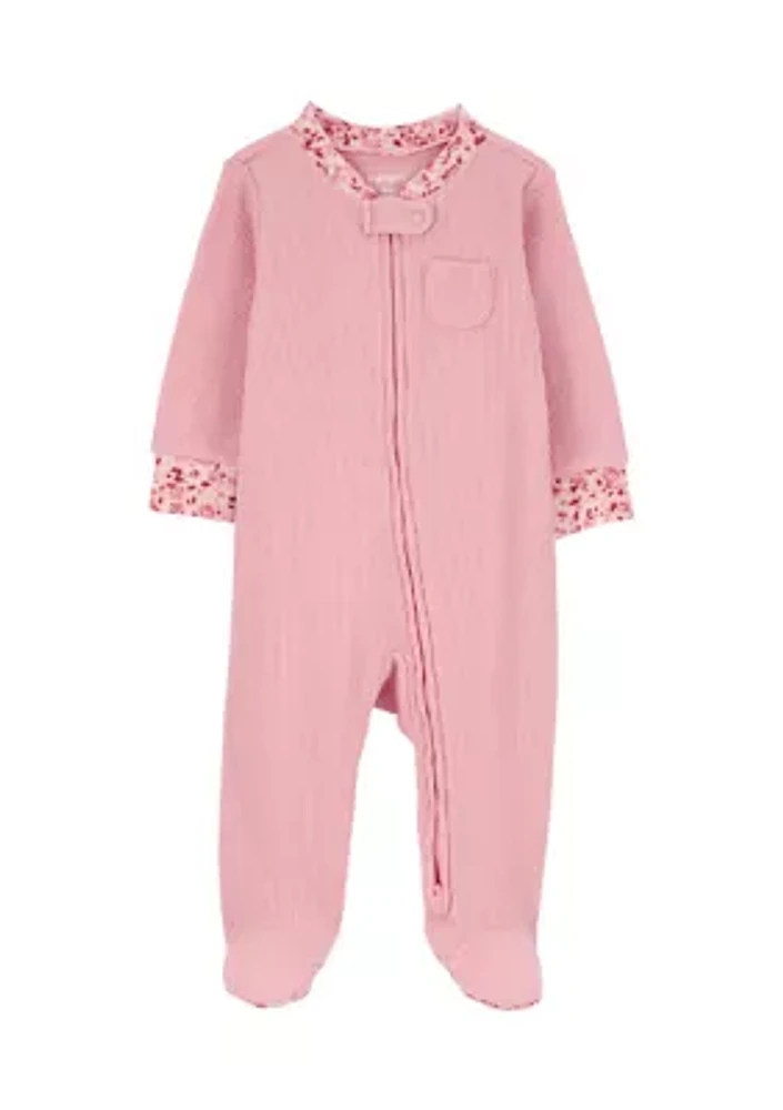 Baby Girls Snap Zip Textured Footie Pajamas