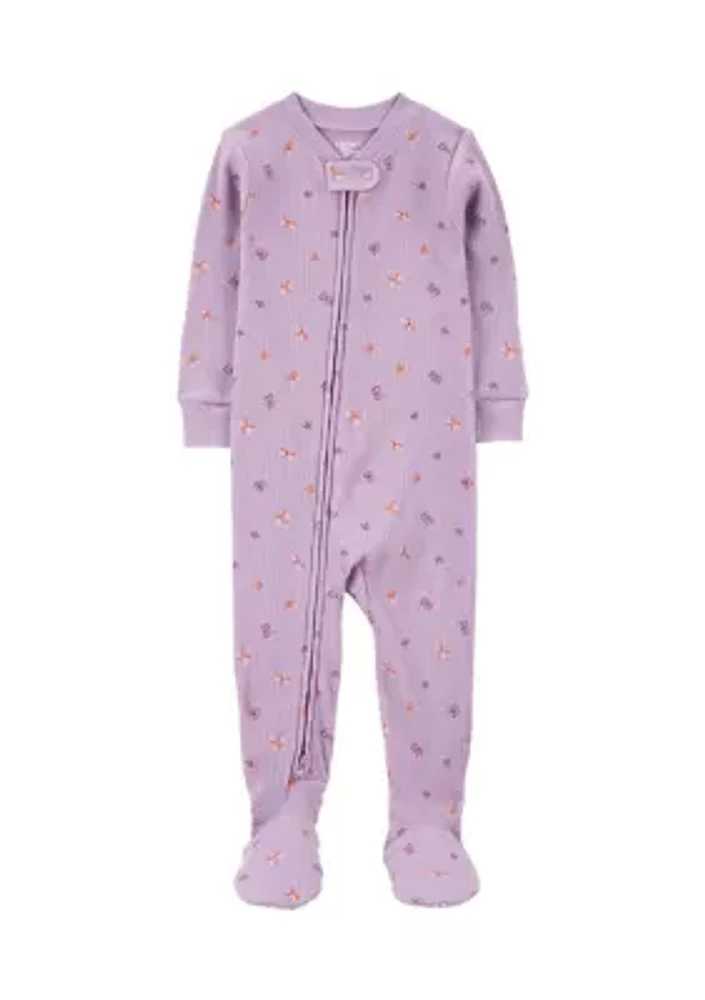 Baby Girls Butterfly Printed Thermal Footie Pajamas