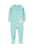 Baby Girls Swan Appliqué Printed Thermal Footie Pajamas