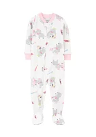 Baby Girls Elephant Printed Thermal Footie Pajamas