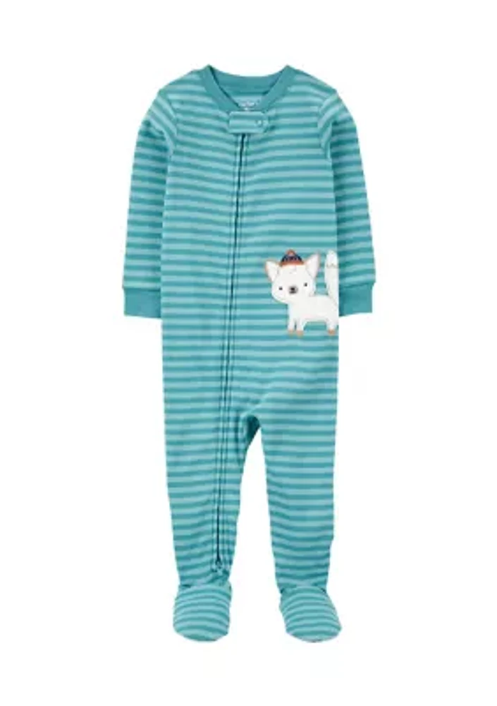 Baby Boys Striped Wolf Appliqué Thermal Footie Pajamas