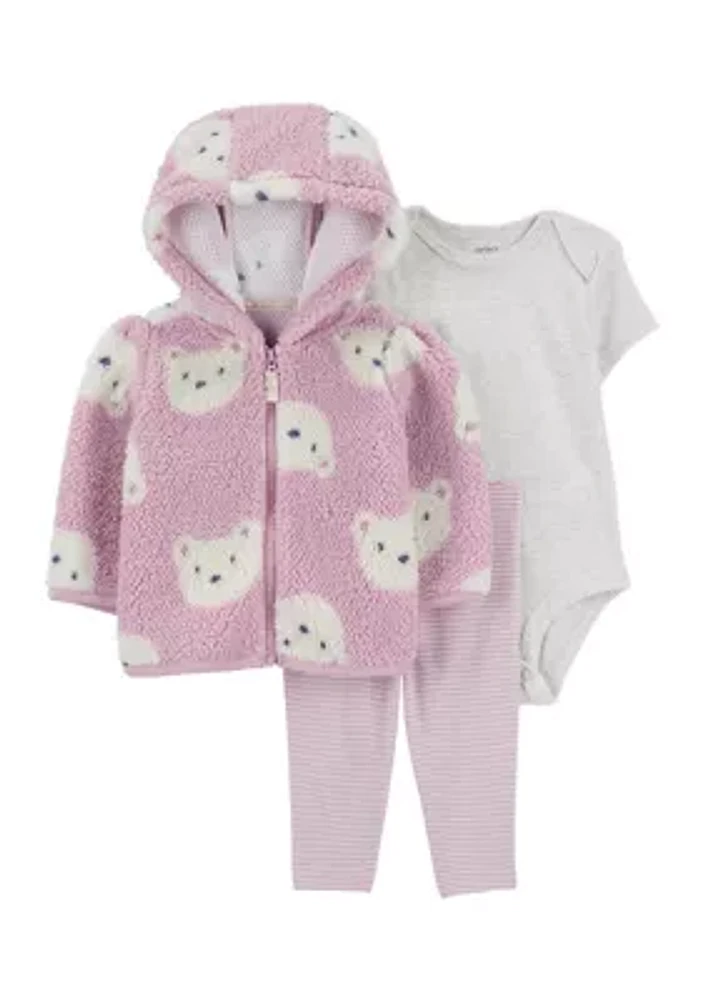 Baby Girls 3 Piece Sherpa Jacket Set