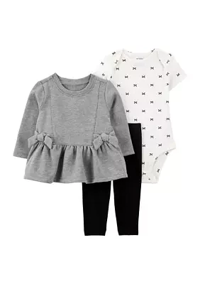 Baby Girls 3 Piece Top and Bodysuit with Pants Set