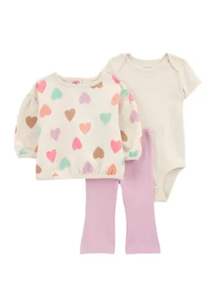 Baby Girls 3 Piece Bodysuit and Printed Pullover Set