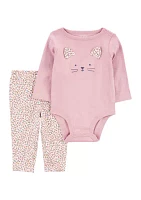 Baby Girls Cat Bodysuit and Printed Pants Set