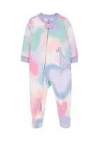 Baby Girls Dinosaur Tie Dye Printed Fleece Footie Pajamas