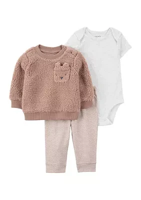 Baby Boys 3 Piece Fuzzy Sweater Set