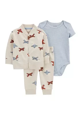 Baby Boys 3 Piece Printed Cardigan Set