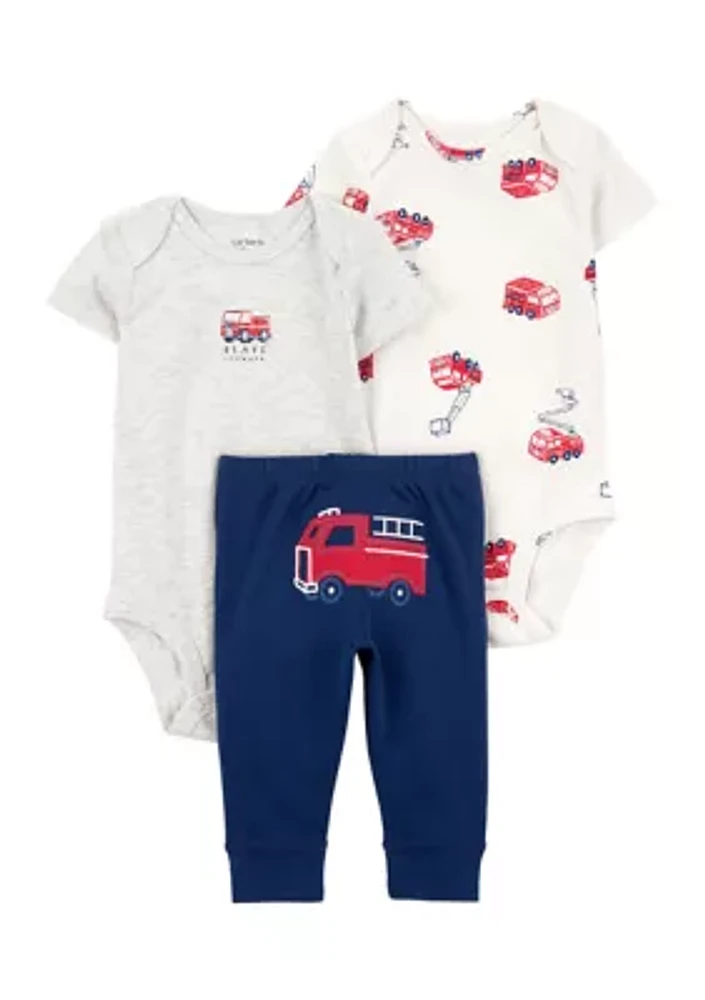 Baby Boys 3 Piece Firetruck Bodysuit Set