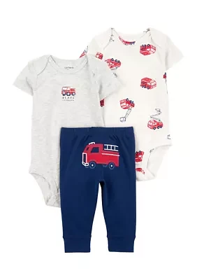 Baby Boys 3 Piece Firetruck Bodysuit Set