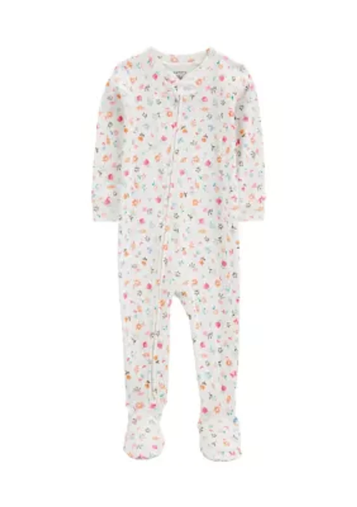 Baby Girls Floral Printed Footie Pajamas