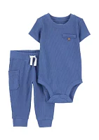 Baby Boys Waffle Knit Bodysuit and Pants Set