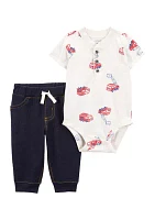 Baby Boys Firetruck Printed Bodysuit and Pants Set