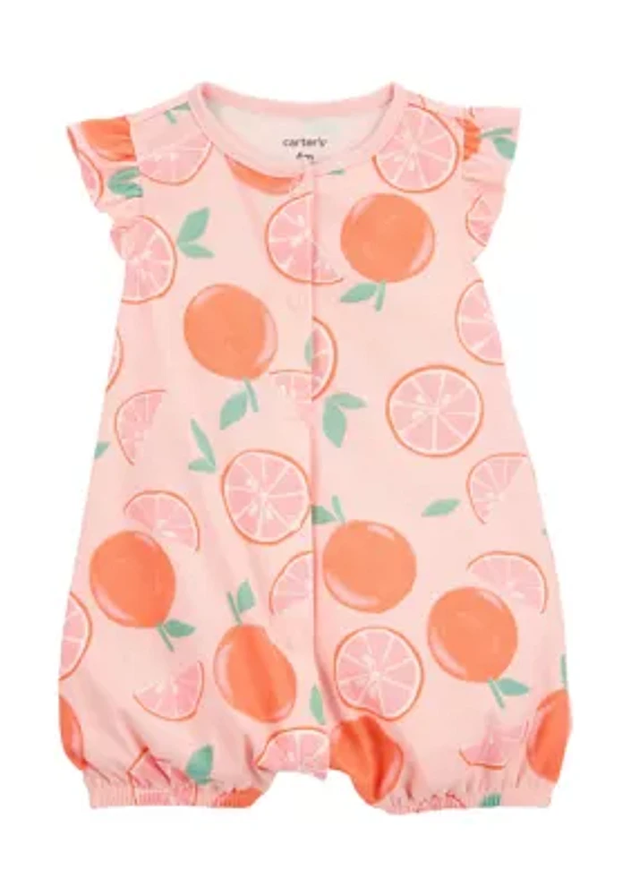 Baby Girls Orange Print Romper